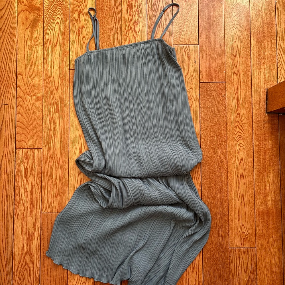 Madewell Blue-Gray Pleated Spaghetti-Strap Midi Dress